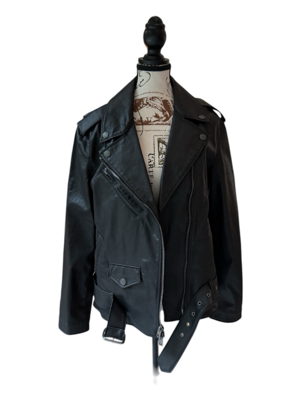 GAP Black Faux Leather Rider Jacket